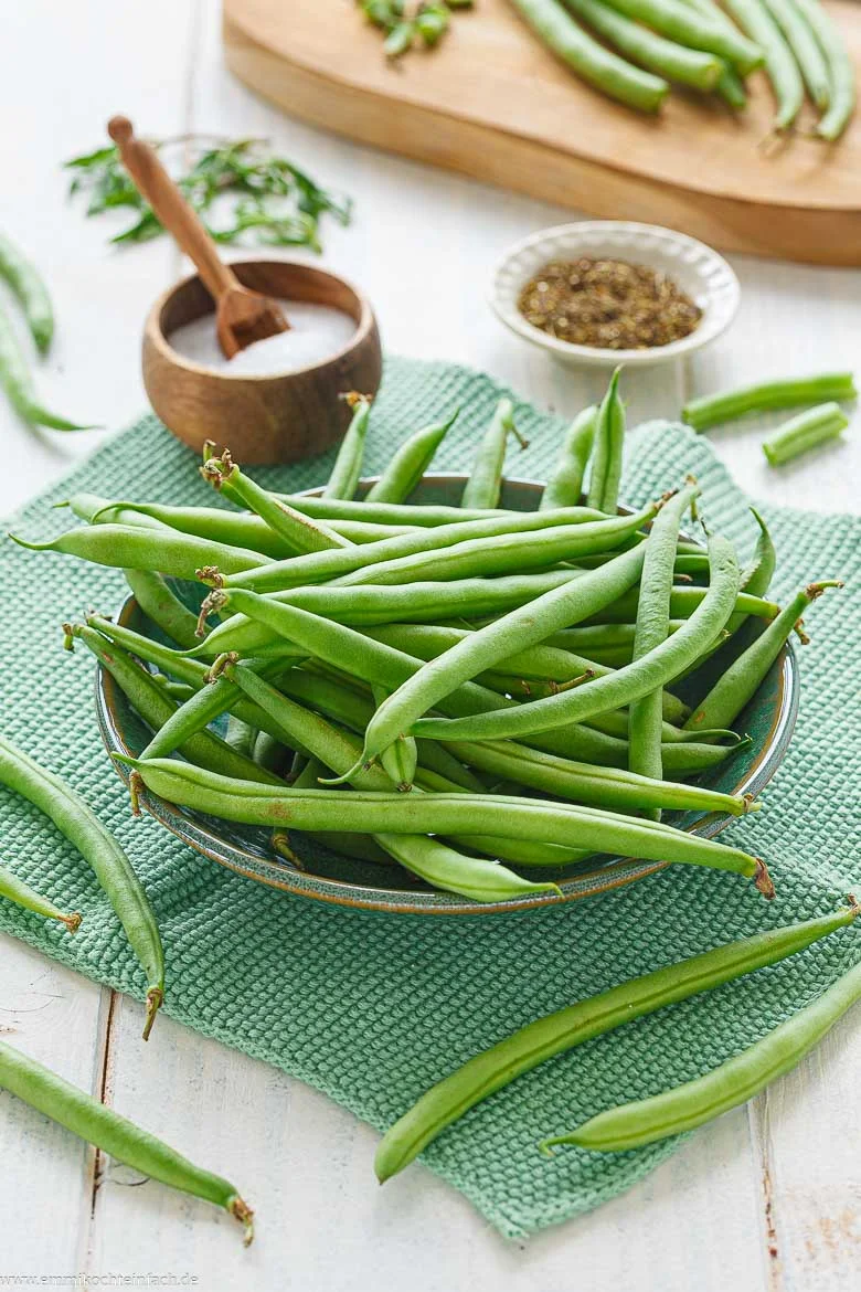 Zutaten zum grüne Bohnen kochen